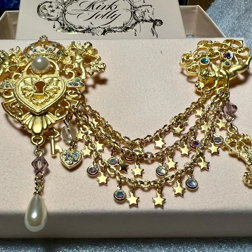 Vintage Kirk’s Folly rare Chatelaine angels double pin Brooch.